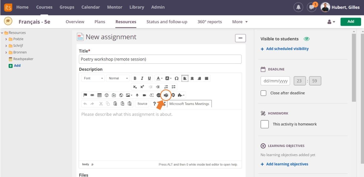 The Microsoft Teams feature in the itslearning Rich Text Editor.